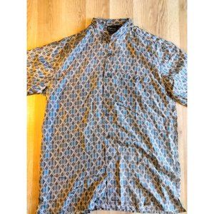 Personal Choice Men's 100% Silk Brown And Blue Button Down Shirt‎ Size Medium